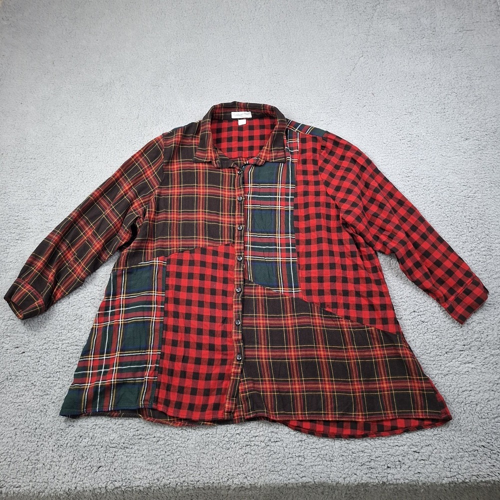 COLDWATER CREEK Womens Size 2X Multi Plaid Button Up Shirt Patchwork Cabincore